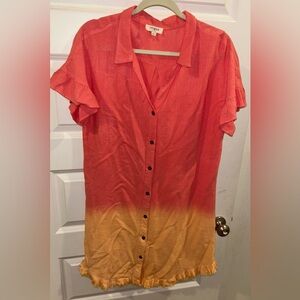 Women’s Umgee Orange and Yellow Ombre Button-Down Fringe Dress size S
